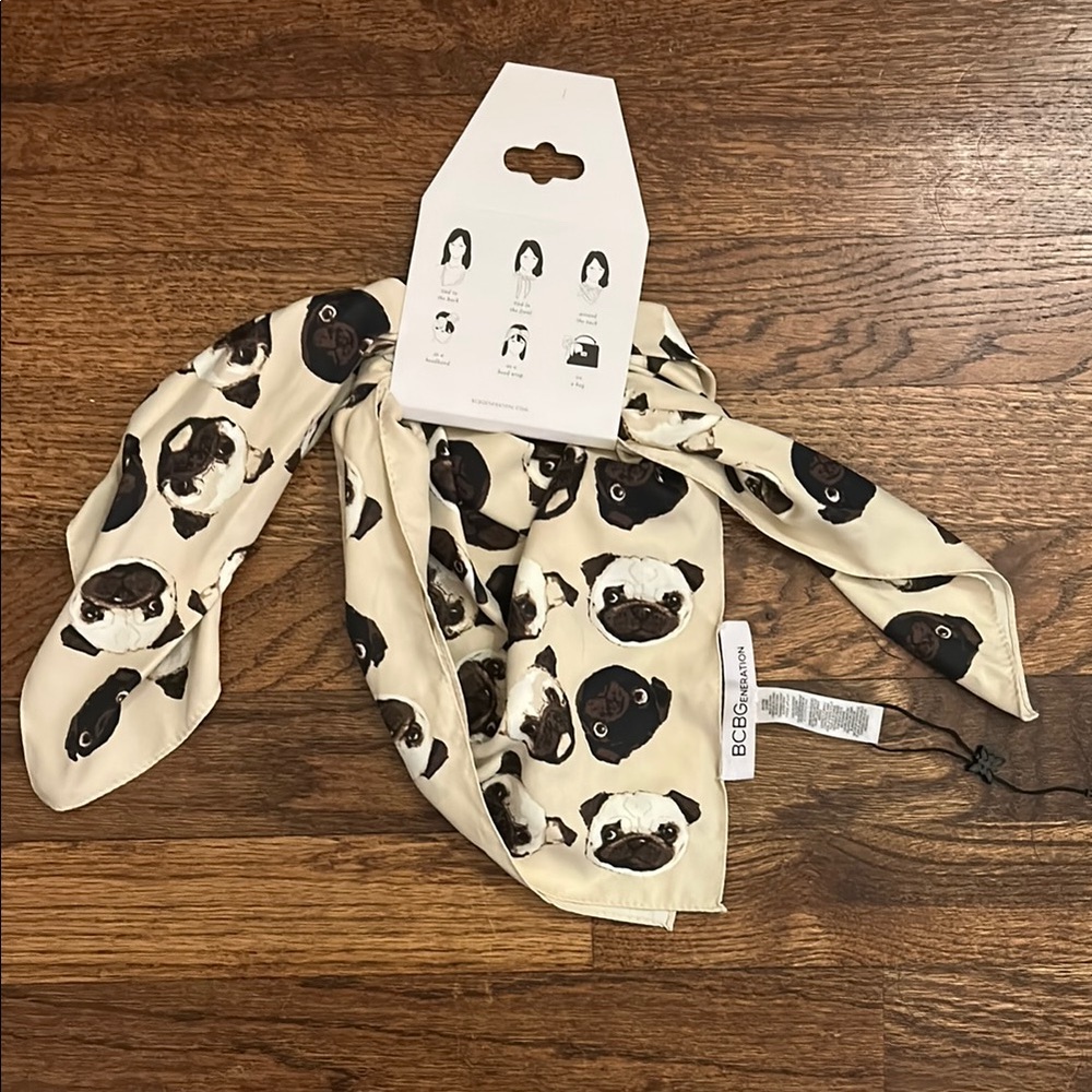 BCBG Pug Print Scarf - Cream and Black